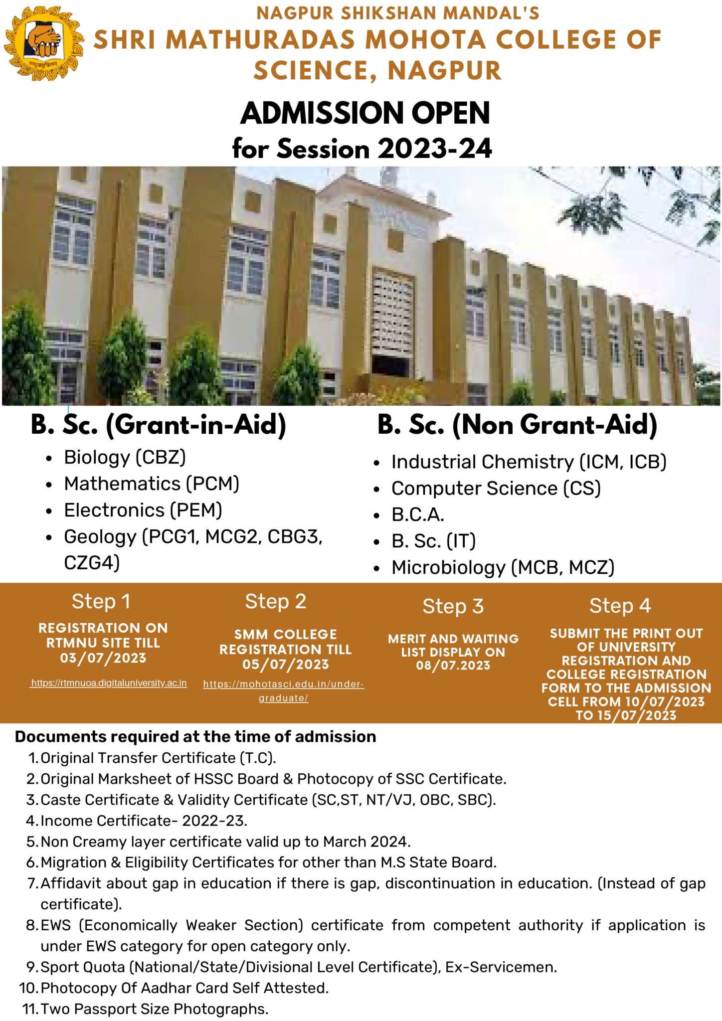 UG Admissions 2023-24 | Shri Mathuradas Mohota College Of Science, Nagpur